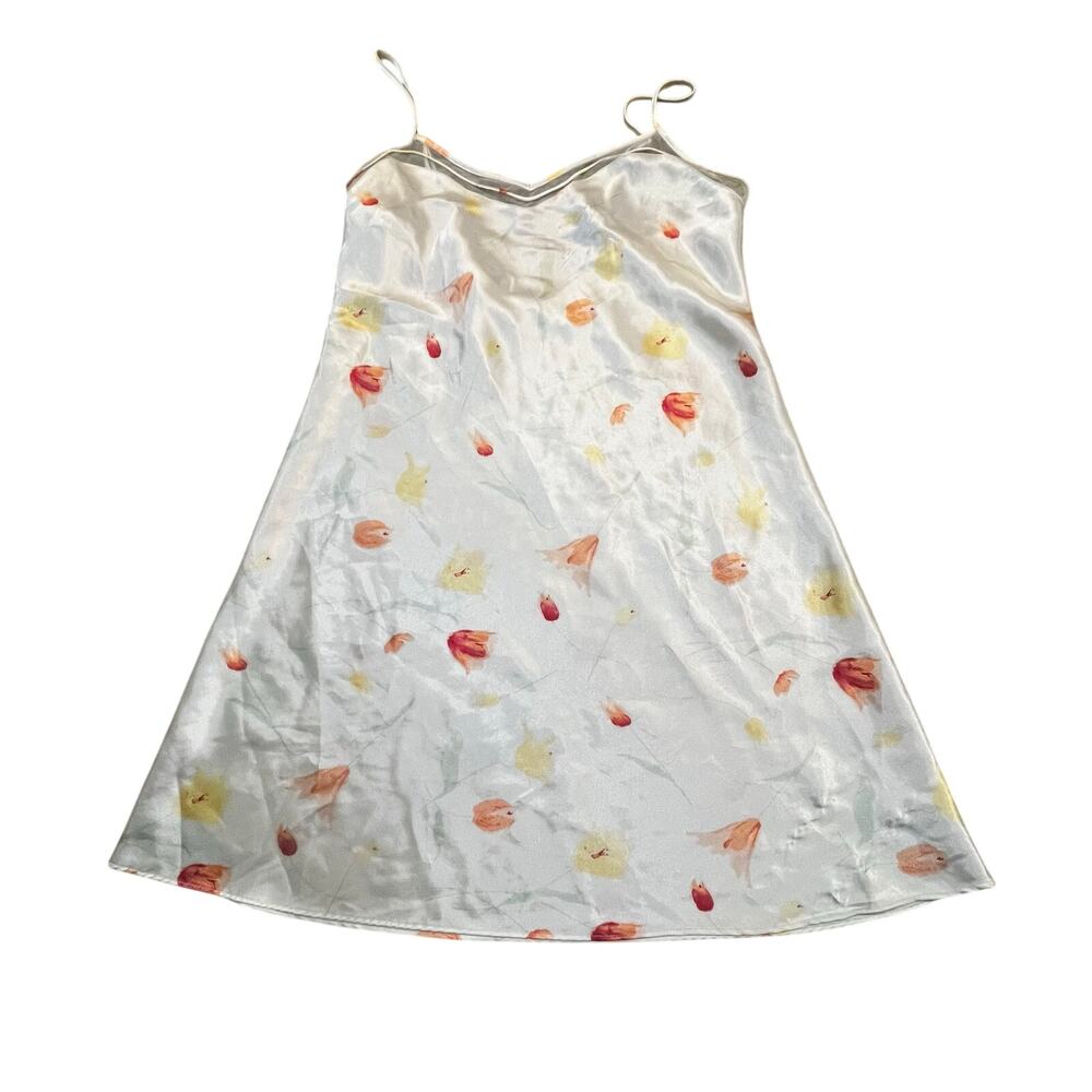 Sensations Satin Floral Slip Dress Women L 14-16 White Lingerie Nightgown